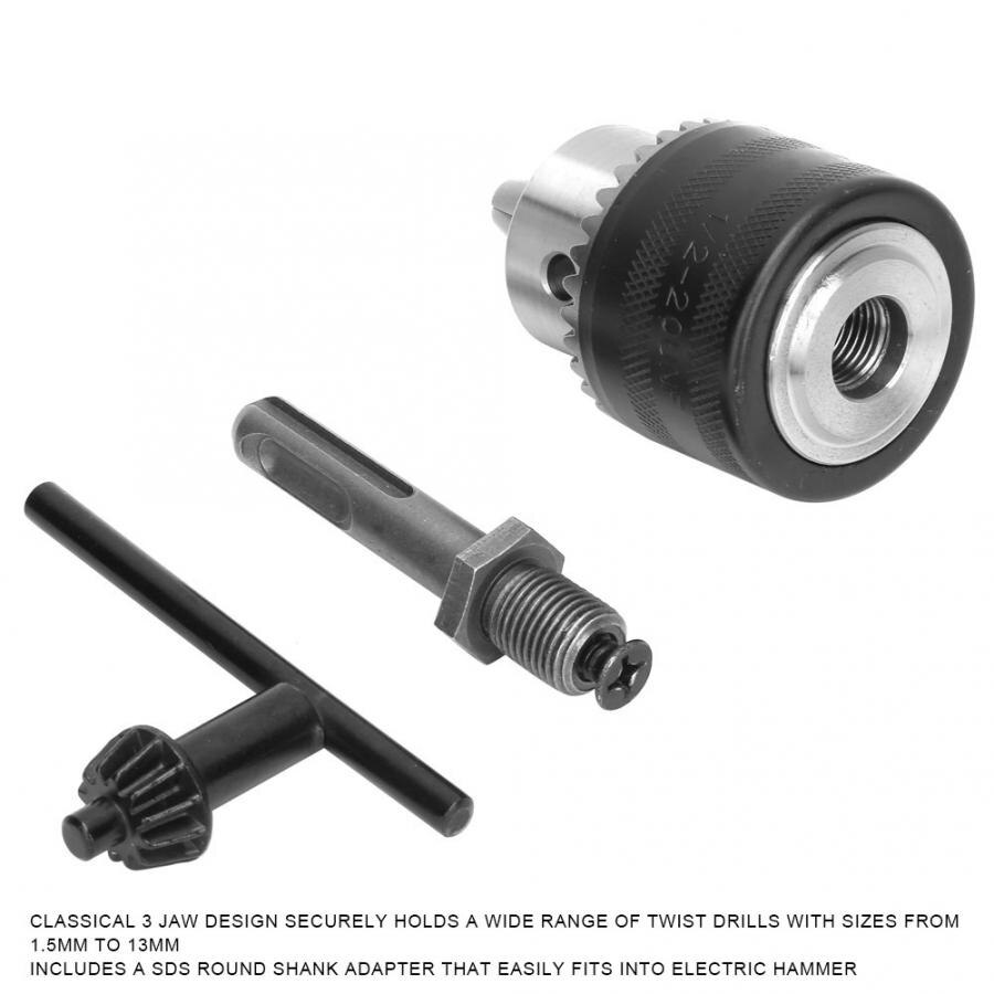 Drill Chuck 1.5-13mm 1/2-20UNF Key Type Drill Chuck with SDS Round Shank Adapter Electric Hammer Converter