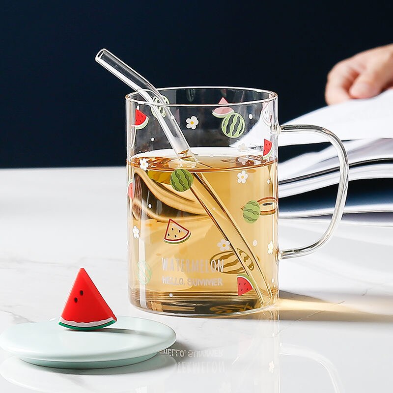 500ml glas vattenkopp mugg kontor kaffekopp hem vinglas söt frukt tryck silikon kopp lock #39 kopp porslin