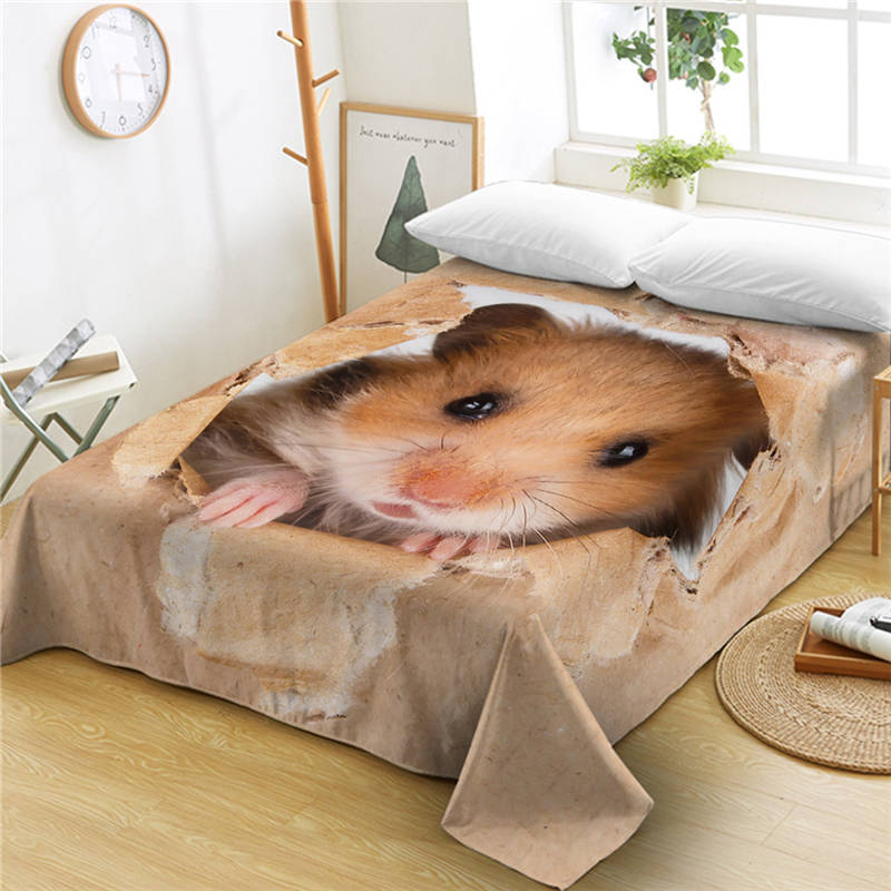 BeddingOutlet Hamster Vlakke Plaat Twin Papierachtige Printing Laken 3D Levendige Bruine Muis Spreien Mooie Dier Bedlinnen: Twin 168cmx239cm