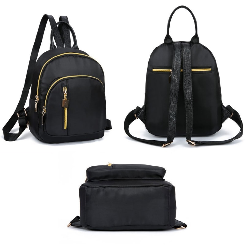femmes filles noir Nylon Mini sac à dos voyage école sac à dos sacs à bandoulière fermeture éclair noir
