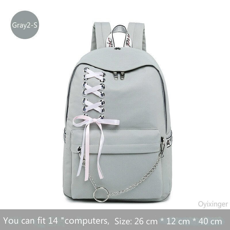 Girl Schoolbag Female Students Laptop Backpack Kids School Bags For Teenage Girls Women Gray Backpacks Mochila Escolar: Gray2-S