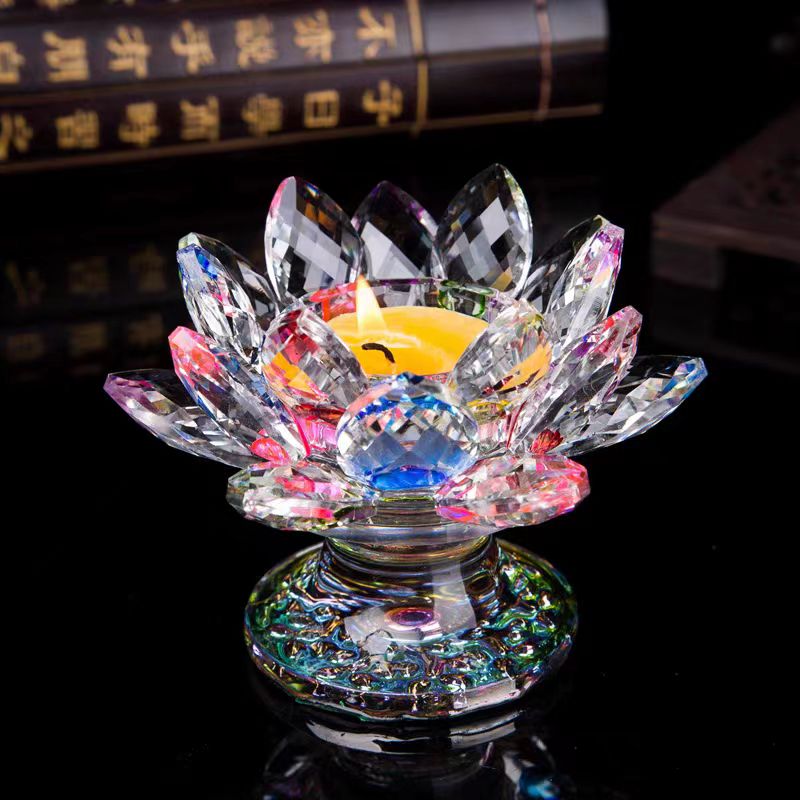 7 farger krystall lotus lysestake telysholdere lotusblomst figurer ornament fest middag dekor: Lysegrønn