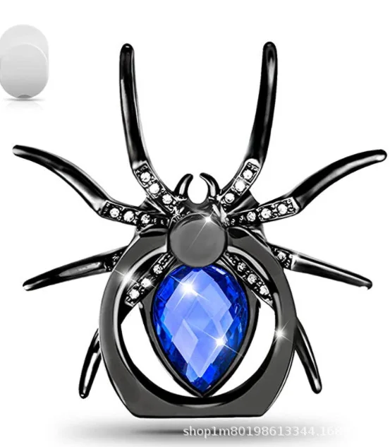 Universal Luxury Biling Diamond Metal Spider Mobile Phone Finger Ring Holder 360 Rotate Stand for iPhone Sumsang Huawei Xiaomi: black