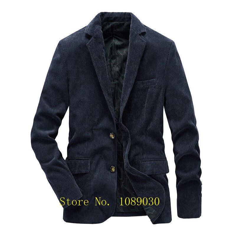 Autumn Jacket Men Corduroy Blazer Men Suit Slim Fit Casual Blazers for Husband/Father Plus Size 4XL: Navy Blue / Asian size M