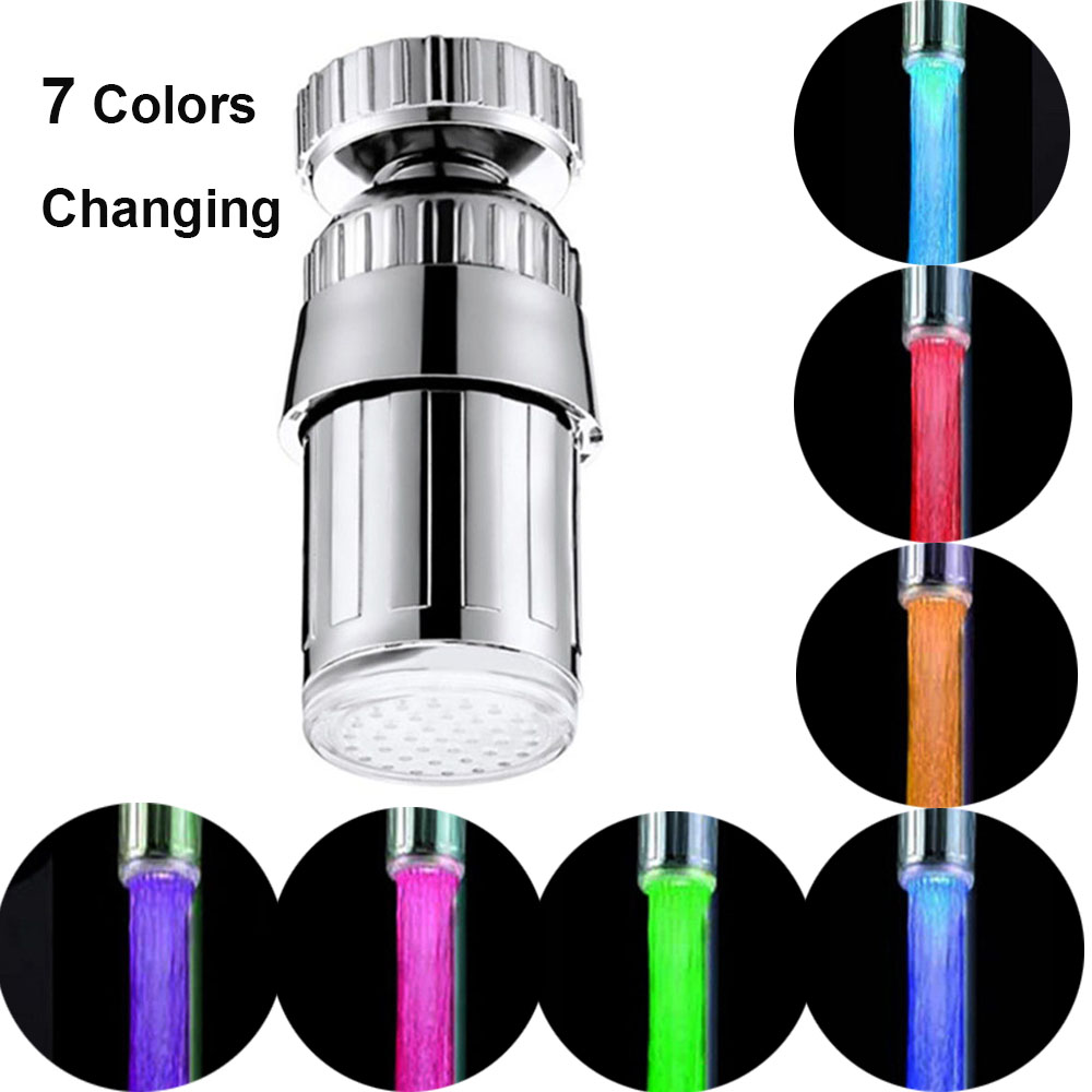 360 Degree Rotation Color Automatically RGB Shower Hydroelectric Power Temperature Sensor Light Water Tap Glow LED Faucet: 7 colors changing