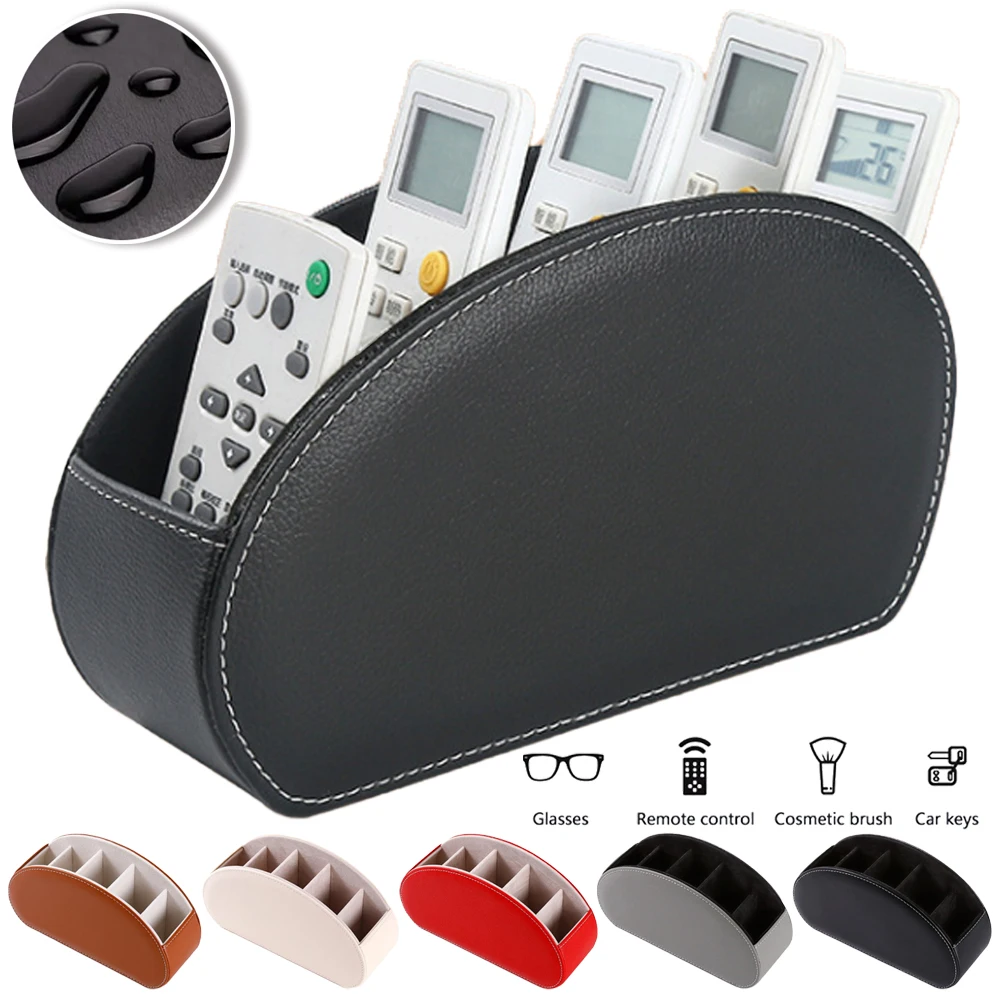 1PC Multifunctional 5 Grid Desktop PU Leather Organizer Remote Control Storage Box Cosmetics Makeup Brush Holder Sundries Stand