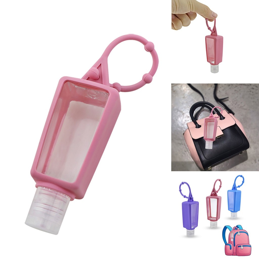 Desinfectante portátil para manos botella con cubierta De silicona 30ML con botella puede colgar al aire libre plegable Mini Liquide De Lavage Des Mains Set # T3: Default Title