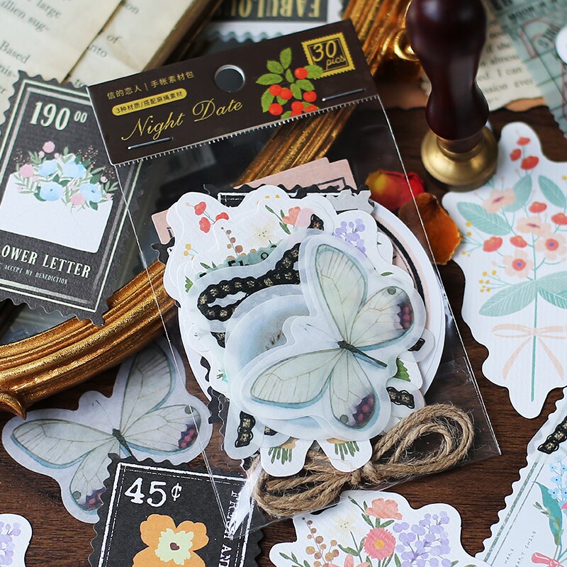 30 old-fashioned cards for notebook decoration retro student stationery plant paper diary label scrapbook material