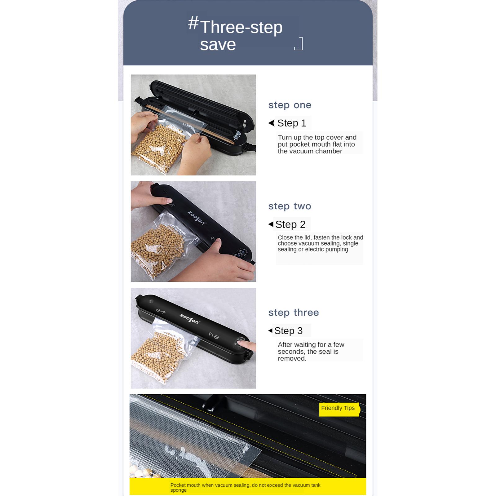 Voedsel Vacuüm Air Sealer Machine Keuken Gereedschap Draagbare Plug-Eu Black