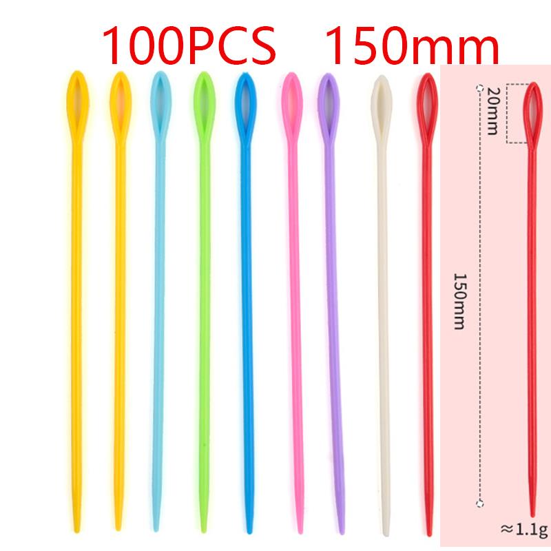 100 Uds. Agujas de tejer de plástico de colores mezclados 5,5-15cm ganchos de ganchillo aguja de hilo de lana niños DIY suéter herramientas de tejer accesorio: Gris claro