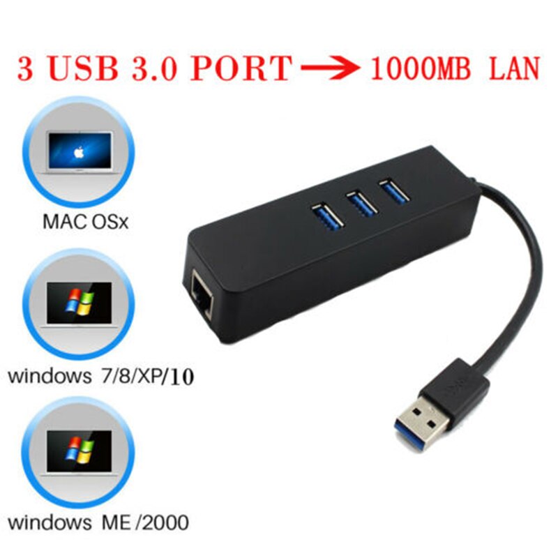 3 Häfen USB 3,0 Hub Gigabit Ethernet Lan RJ45 Netzwerk Adapter zu 1000Mbps PC