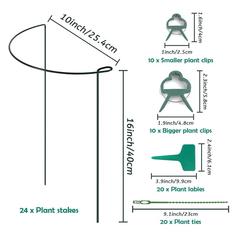 24 Pack Plant Support Stake, Half Round Metal Garden Plant Stake, Plant Support Ring, Border Support With Plant Labels