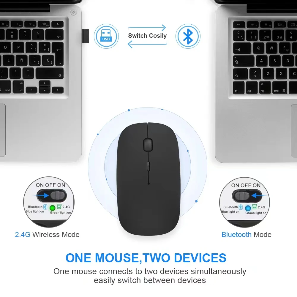 Rechargeable Bluetooth-compatible Wireless Mouse 2.4G Optical Mice with USB RGB 1600DPI Mouse for Computer Laptop PC Mute Mause