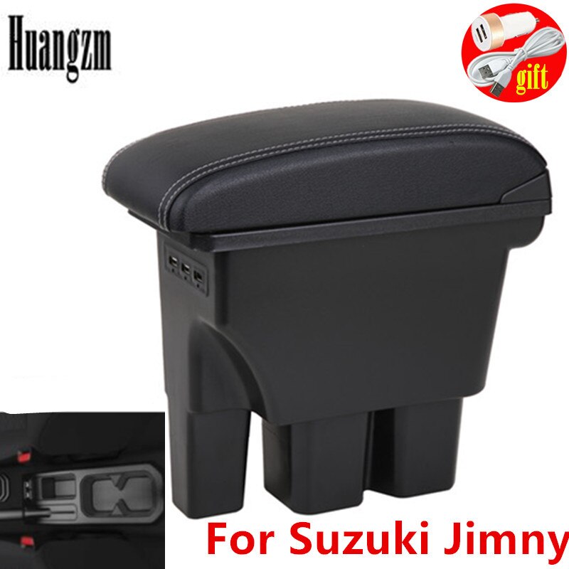Für Suzuki Jimny Armlehne Jimny JB74 doppel-schicht versenkbare mit USB LED licht Auto Armlehne Kasten: A1 Weiß Linie 3 usb
