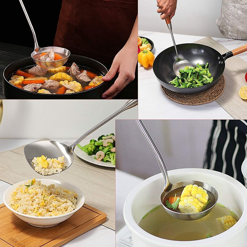 2 Stainless Steel Kitchen Utensils Set, 304 Stainless Steel Wok Spatula and Spoon Set