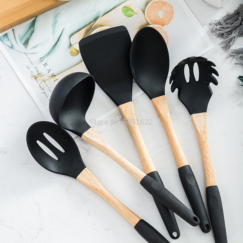 6/7 Pieces Cooking Tools Set Premium Silicone Kitchen Cooking Utensils Set Turner Soup Spoon Strainer Pasta Server Spoon
