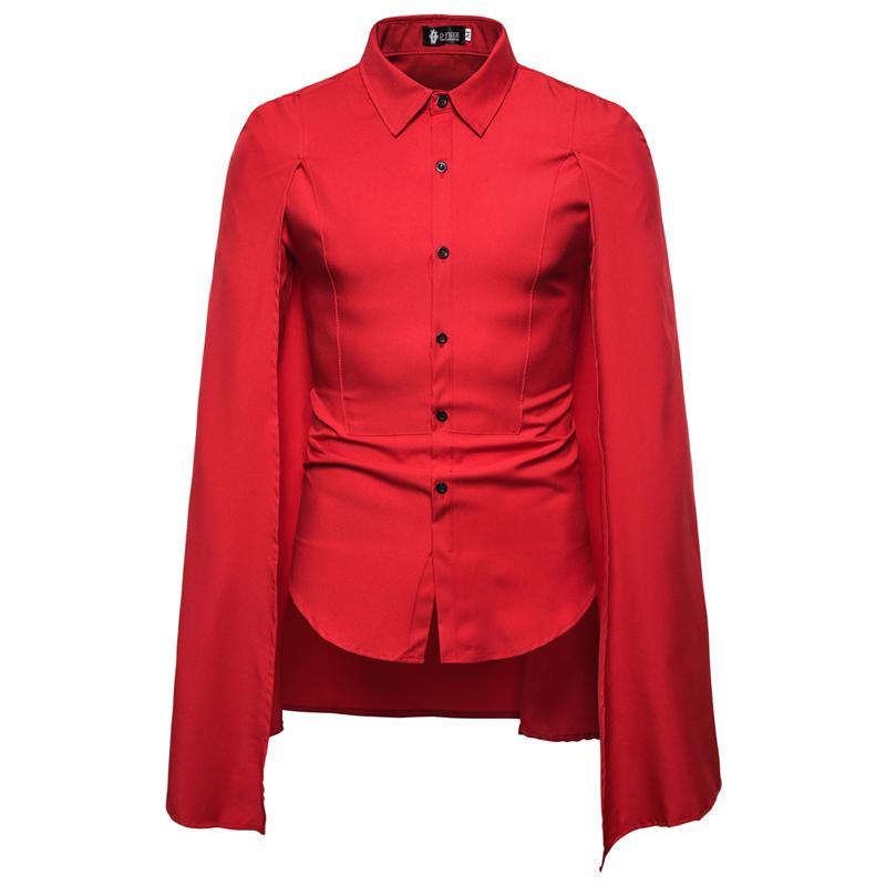 Ballkjole fast herreskjorte langermede skjorter med kappeskjorte chemise homme manche longue dansefest smokingskjorter: Rød kappeskjorte / L