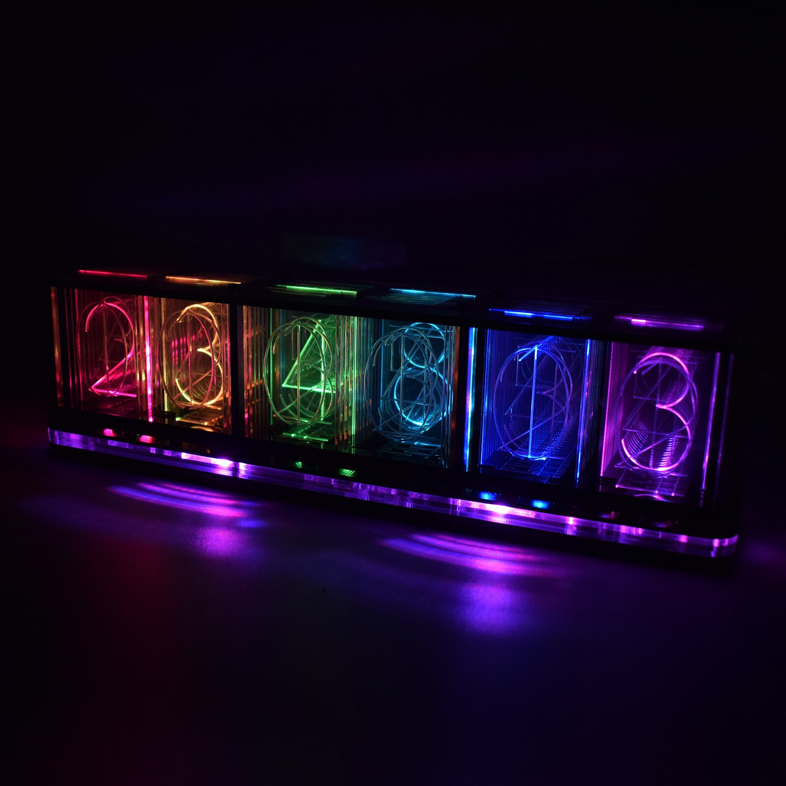 Diy fuldfarve rgb gløderør ur  ds3231 elektronisk desktop ur kit boligindretning med led musik spektrum funktion