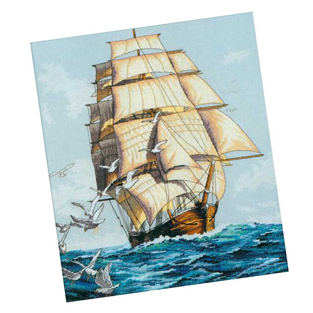 Kit de broderie au point de croix estampé pour bateau à voile pré-imprimé pour débutant 11 unités