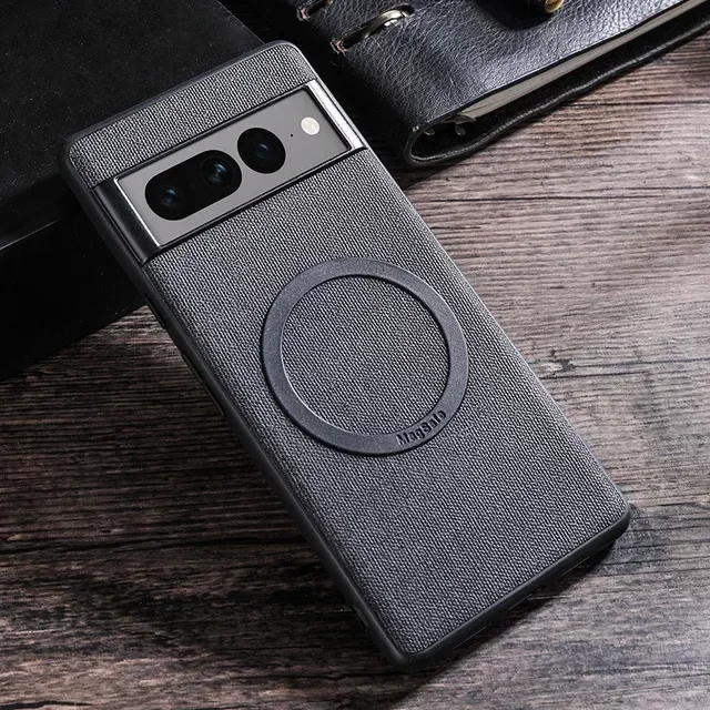 Case For Pixel 8 7 6 Pro 7A 6A Fabric Cloth Wireless Charge Magnet For Magsafe Cover Shockproof for Google Pixel7: aluminum / Beige