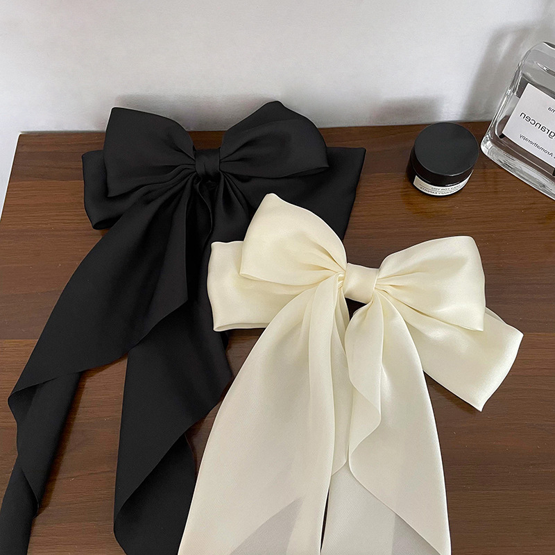 Pinza para el pelo con lazo de gasa para mujer, pasadores de horquilla con lazo grande para niña, Clip para cola de caballo de Color sólido, accesorios para el cabello,: Beige