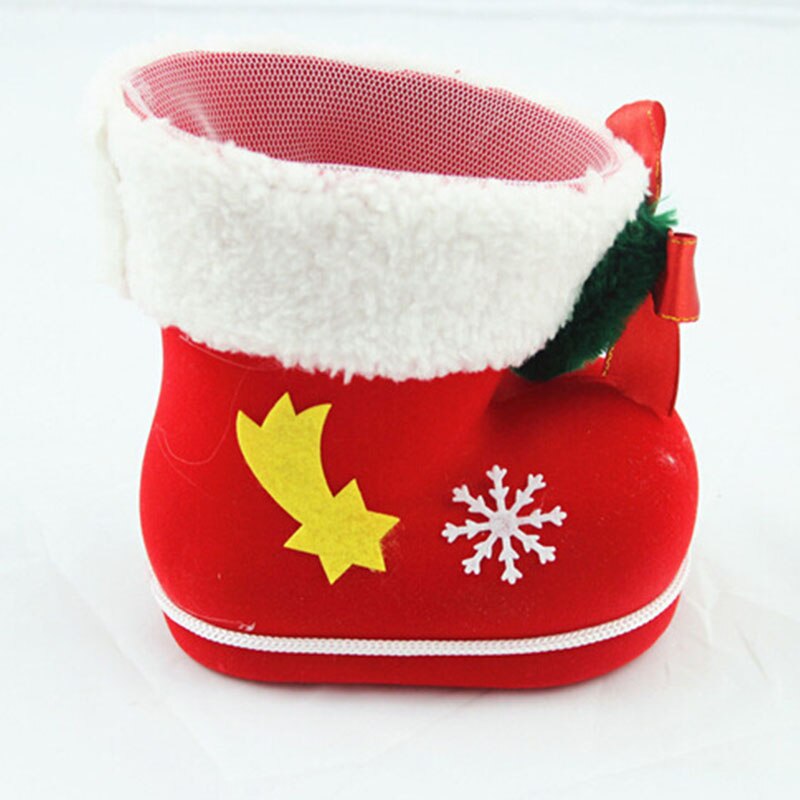 4 størrelser jul candy støvler julemanden flocking støvler strømper dekorative slik boks hjem dekoration forsyninger: L