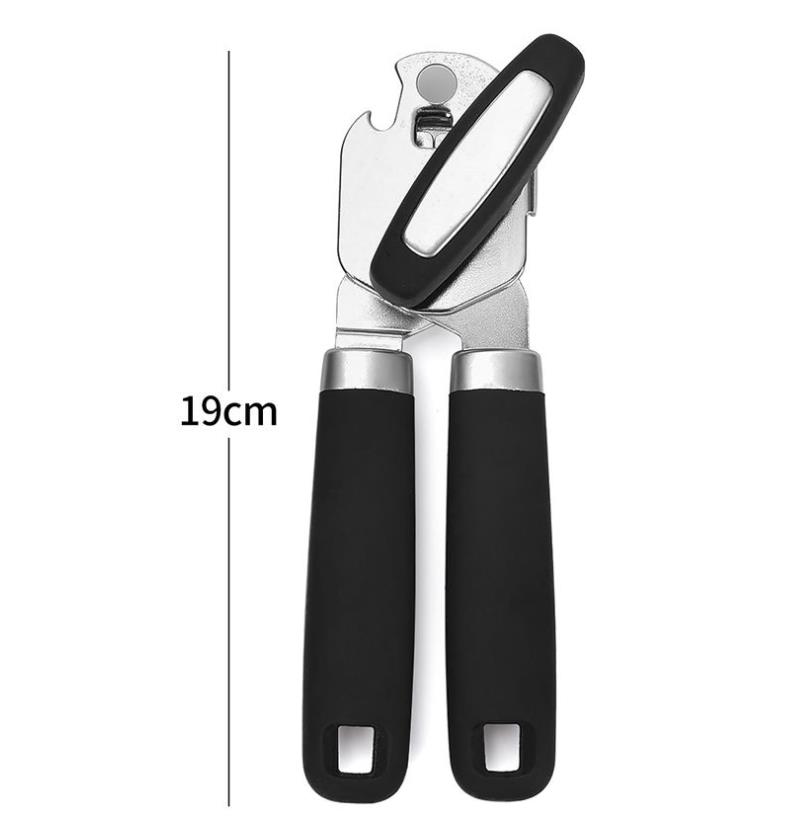 Ouvre-bocal de cuisine multifonction 2 en 1, bouton à rotation facile, ouvre-bouteille de bière portatif en acier inoxydable, ouvre-boîte manuel à bord lisse: Black