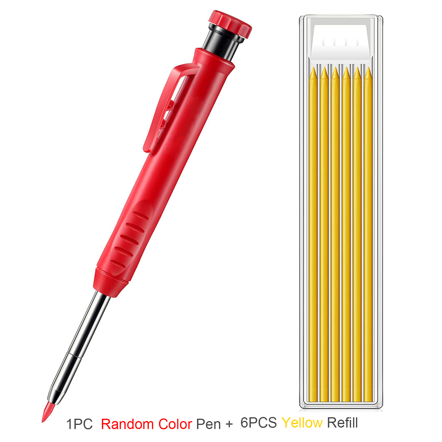 Solid Carpenter Pencils Woodworking Mechanical Tools With Built-in Sharpener For Scriber Wood Floor Metal Marking Drawing: Pen Yellow Refill