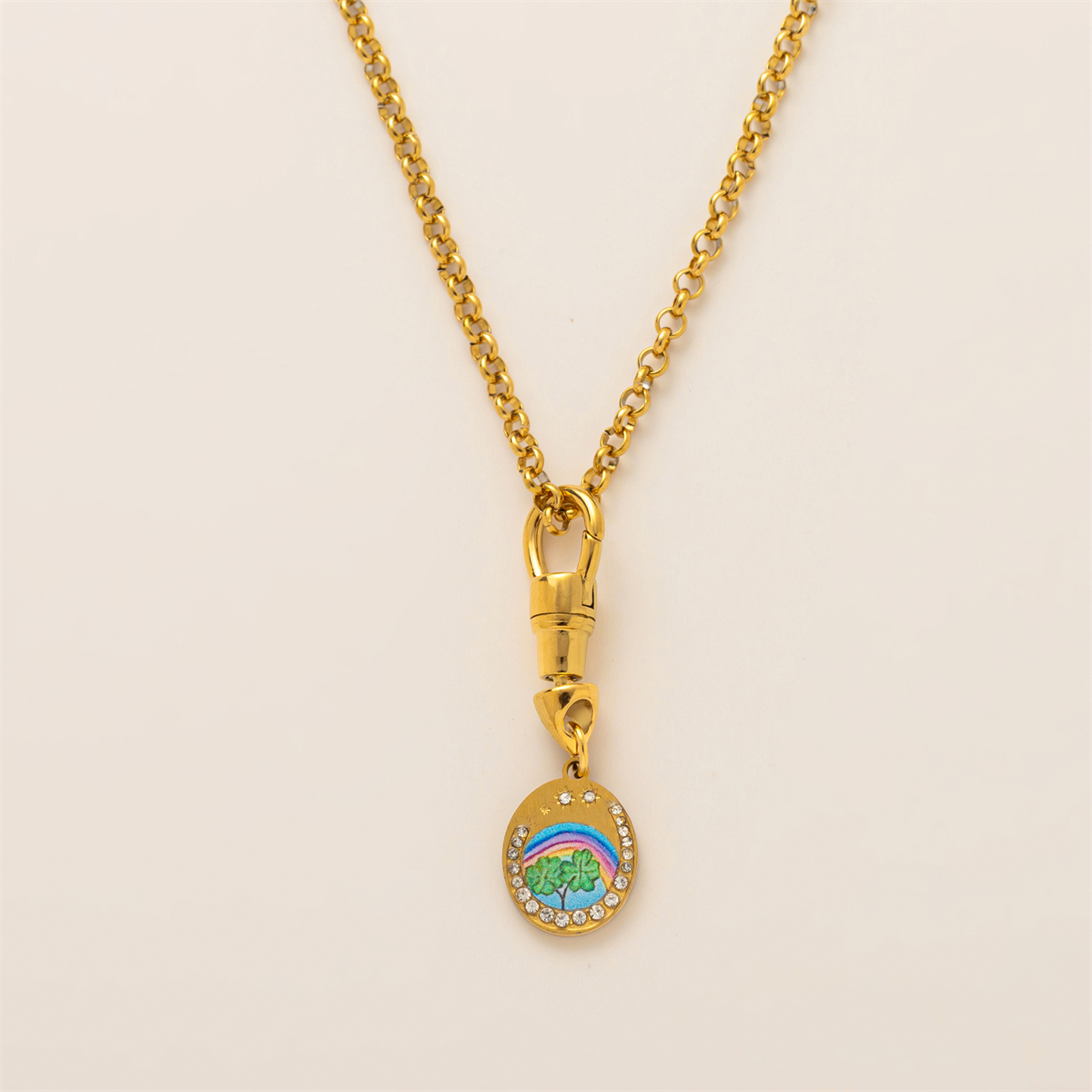 Collier de la série de cartes de tarot, femme amoureuse, guerrier porte-bonheur, gardien, collier de grille de paix, plaqué or, couleur conservée: Couleur d’acier