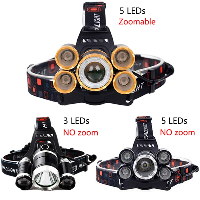 8000 Lumen Hight Power Licht 5 Led Koplamp Cree Xml T6 Led Head Lamp 18650 Oplaadbare Zaklamp Fakkel Lantaarn