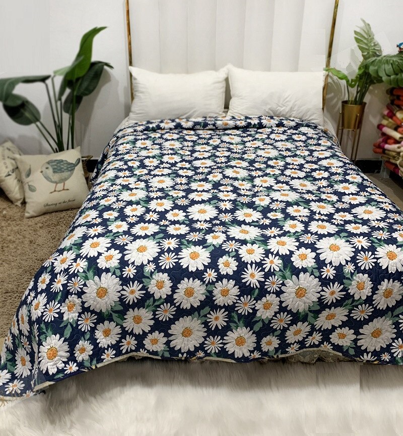 Couvre-lit matelassé imprimé Floral à carreaux, couvre-lit Patchwork, Style américain, couverture de lit pour adultes, été, 220x240cm: 03 Bedspread
