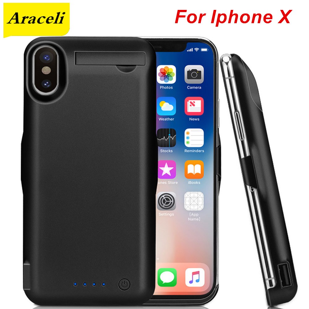 Araceli for iphone x batterideksel 10000 mah smart laderdeksel telefonstativ for iphone x batterideksel