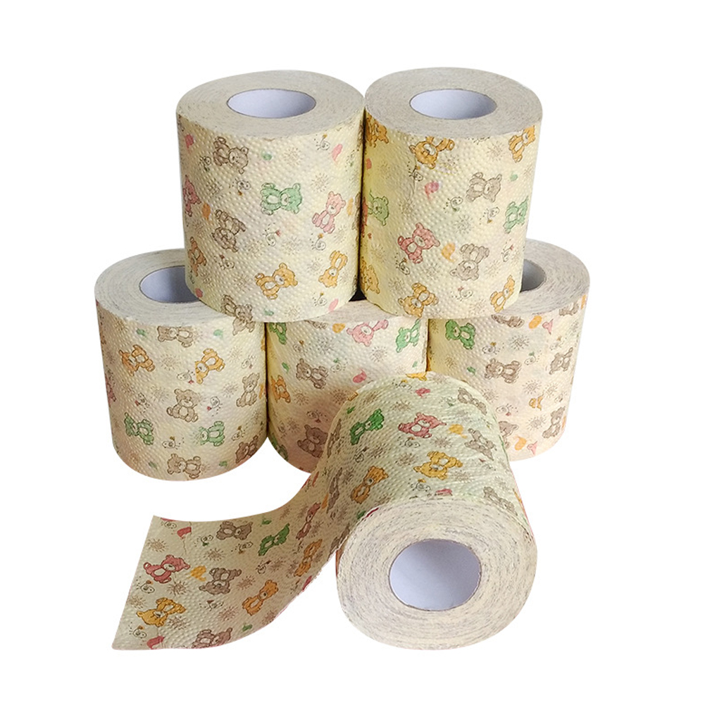 1roll 3-layers Cute Cartoon Bear Printing Roll Paper Towel Core Bath Toilet Roll Paper Tissue Household Toilet Paper
