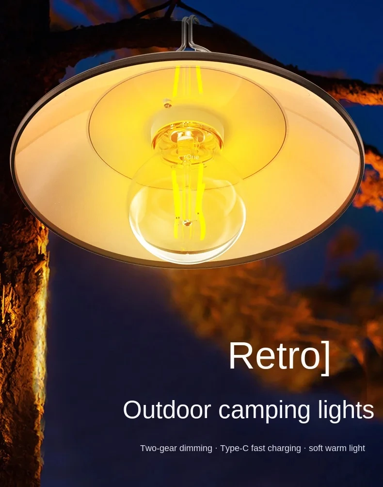 Lanterne de Camp rétro Portable type-c, Rechargeable, suspendue, variable, lampe de décoration de jardin extérieur, pour Camping, randonnée, voyage