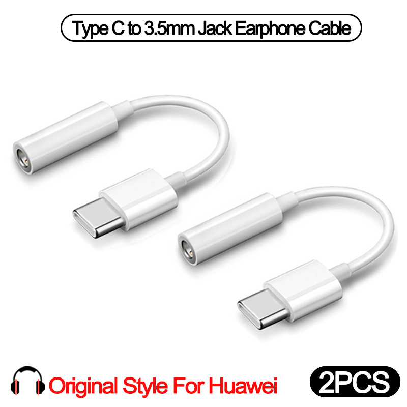 Type  c 3.5 jack øretelefon audio aux kabel til xiaomi samsung usb c  to 3.5mm hovedtelefonadapter til huawei  p20 p30 pro mate 20 30: 2 stk-hvid huawei