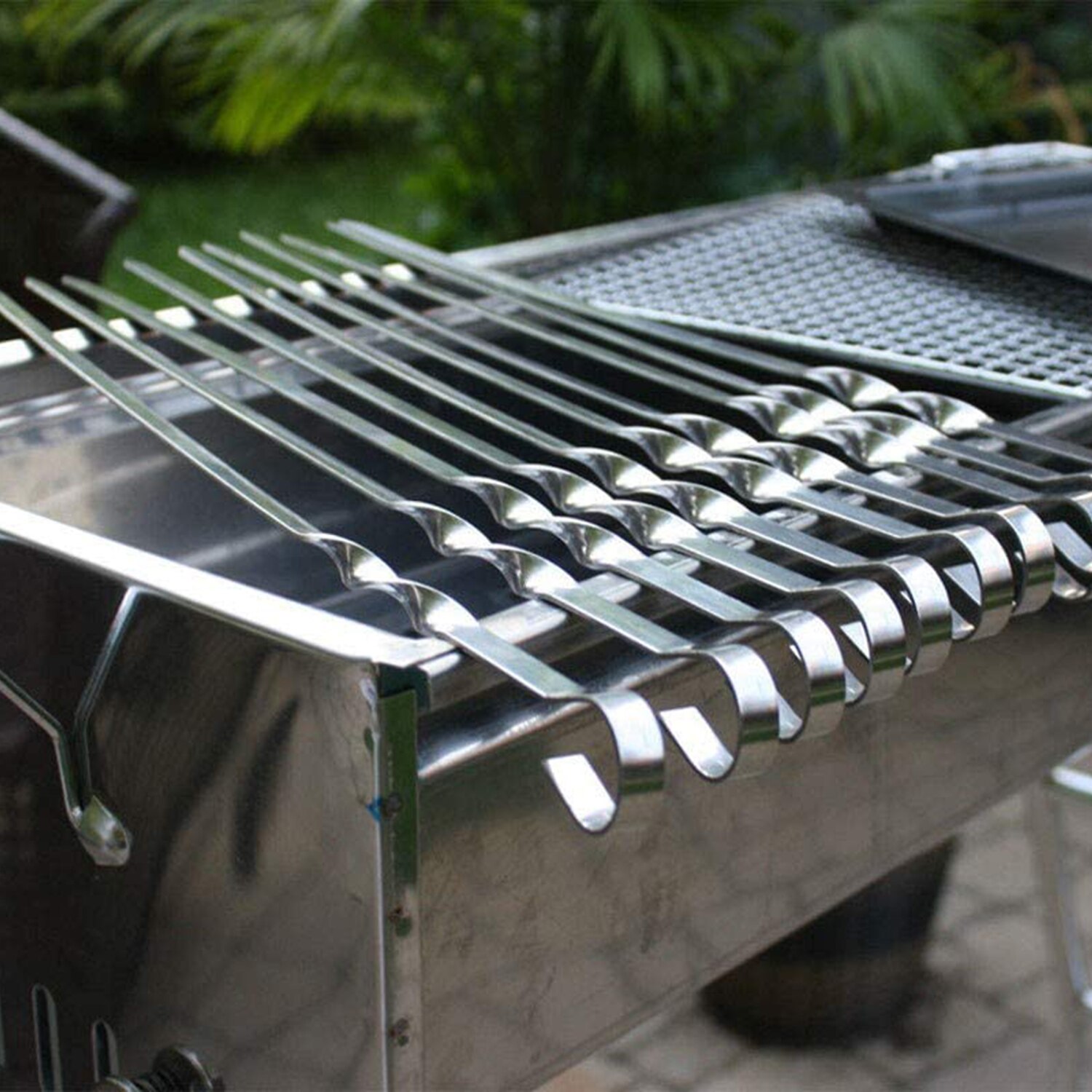 outdoor stainless steel flat needle barbecue sign stainless steel barbecue needle non-rusting barbecue tool set of 10