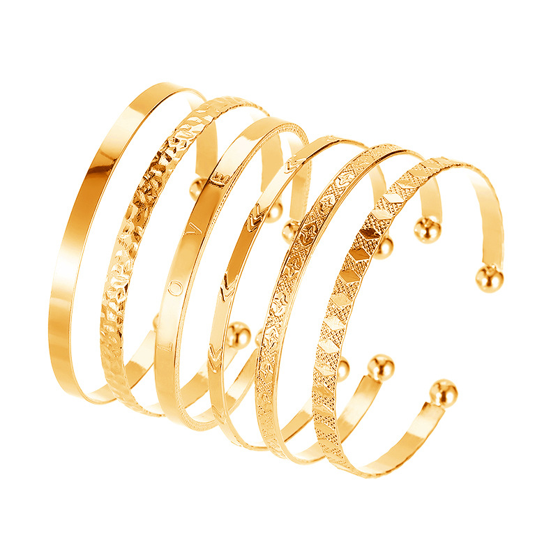 6 Stks/set Boho Vintage Gold Geometrische Gesneden Pijl Ronde Brief Armband Set Strand Mode Armbanden Voor Vrouwen Sieraden