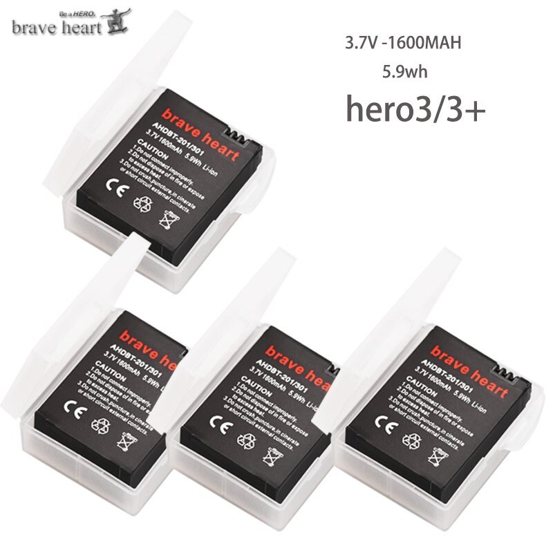 3.7v 1600 mah go pro hero 3 3+  gopro 3 gopro 3 hero 3+  batteri med etui + lcd dual usb-oplader til gopro hero 3 3+  kamera: 4 batterier