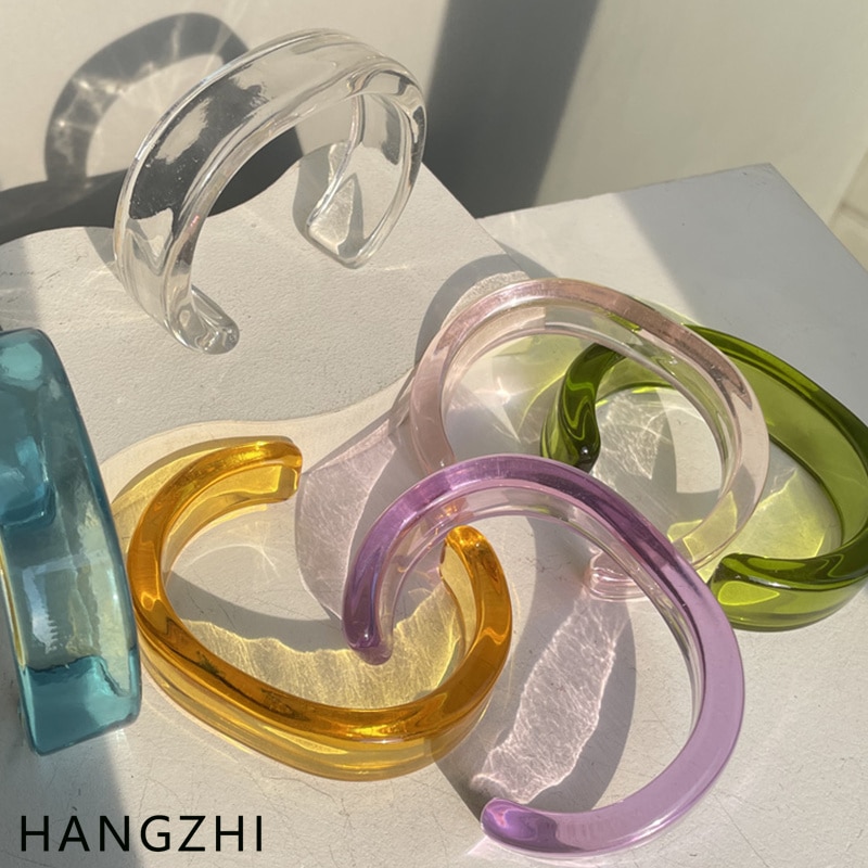 Hangzhi Ines Kleur Transparant Clear Acryl Hars Geometrische Open Bangle Armband Voor Vrouwen Meisjes Party Travel Sieraden