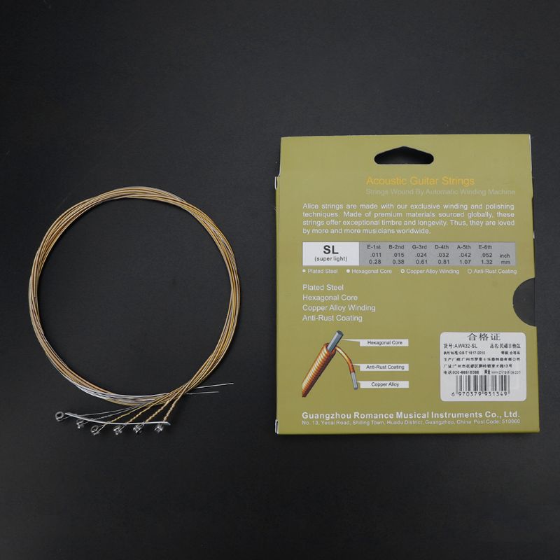 Alice  aw432 6 stk/sæt akustiske guitarstrenge 011-052/012-053 kobberlegering viklet