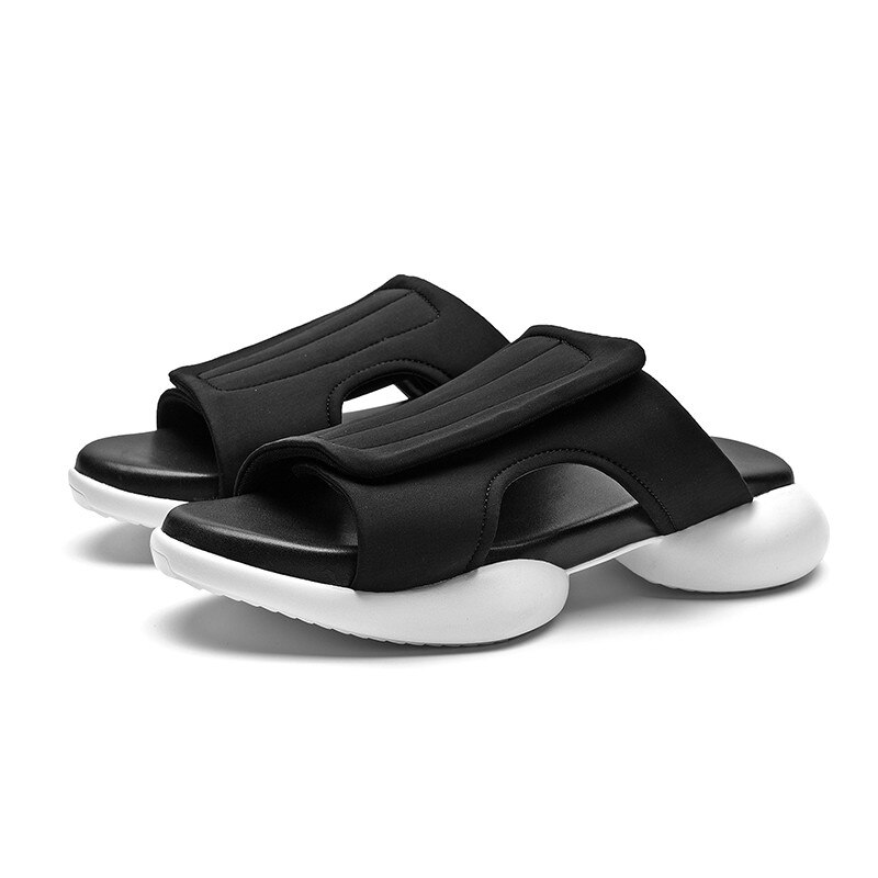 Trend Mannen Zomer Slippers Comfortabele Outdoor Slippers Heren Zachte Zool Platte Slippers Mannen Zwarte Casual Mannen Strand Schoenen: Black White / 8