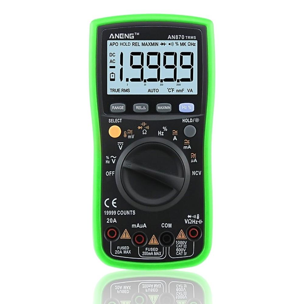 Aneng AN870 Digitale Multimeter 19999 Counts True Rms Ac/Dc Volt Amp Ohm Capaciteit Frequentie Temperatuur Ncv Transistor Tester: green