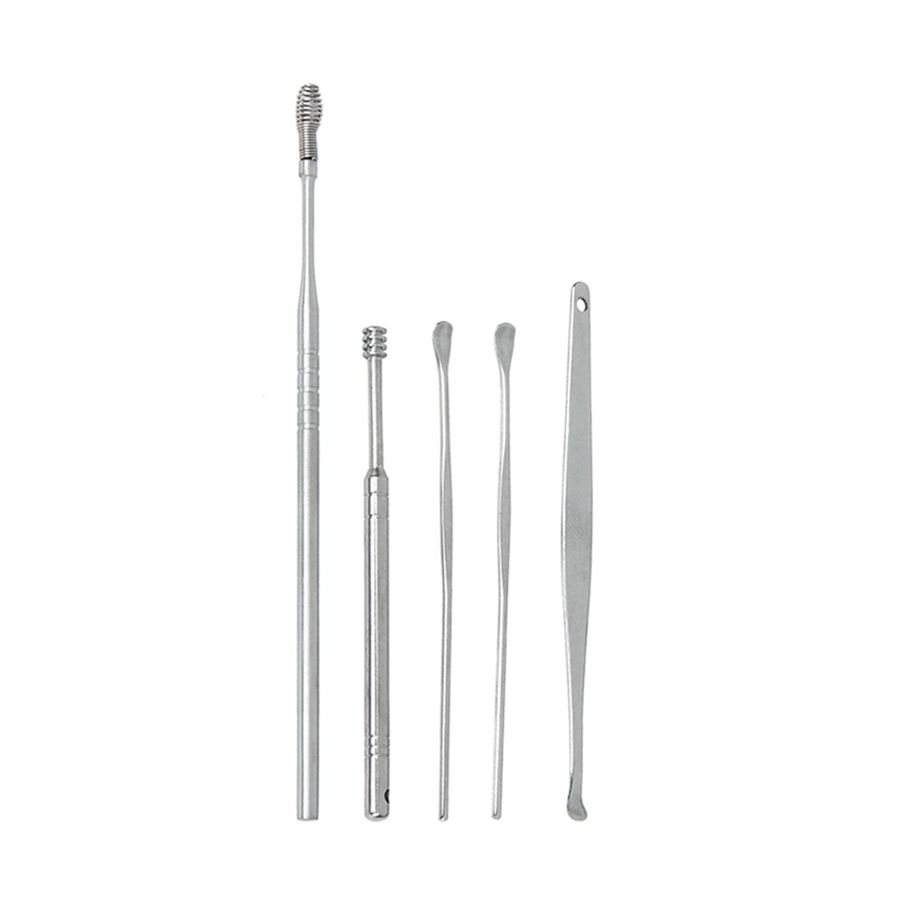5 stks/set Rvs Ear Wax Remover Spiraal Oor Pick-eye Oren Earpick Lepel Oor Tikken Clean Tool