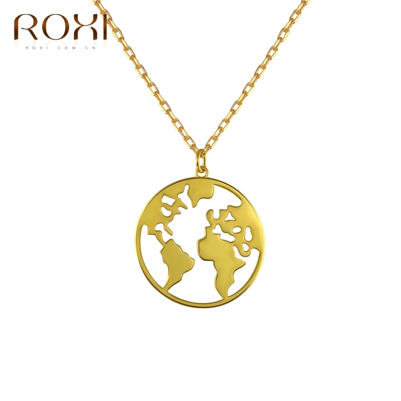 Roxi 925 sterling sølv halskæde vedhæng verdenskort halskæde globetrotter choker kvinder runde statemetn halskæde smykker