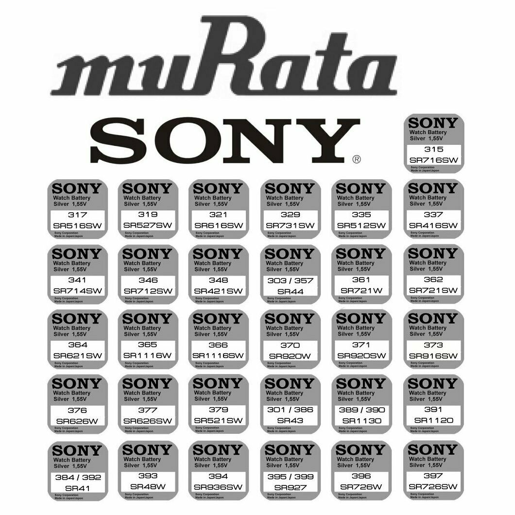 Pilas de Boton Sony Murata SR626SW - 377 1.55V Caja 10x Unidades Bateria Original Reloj Calculadora Boton