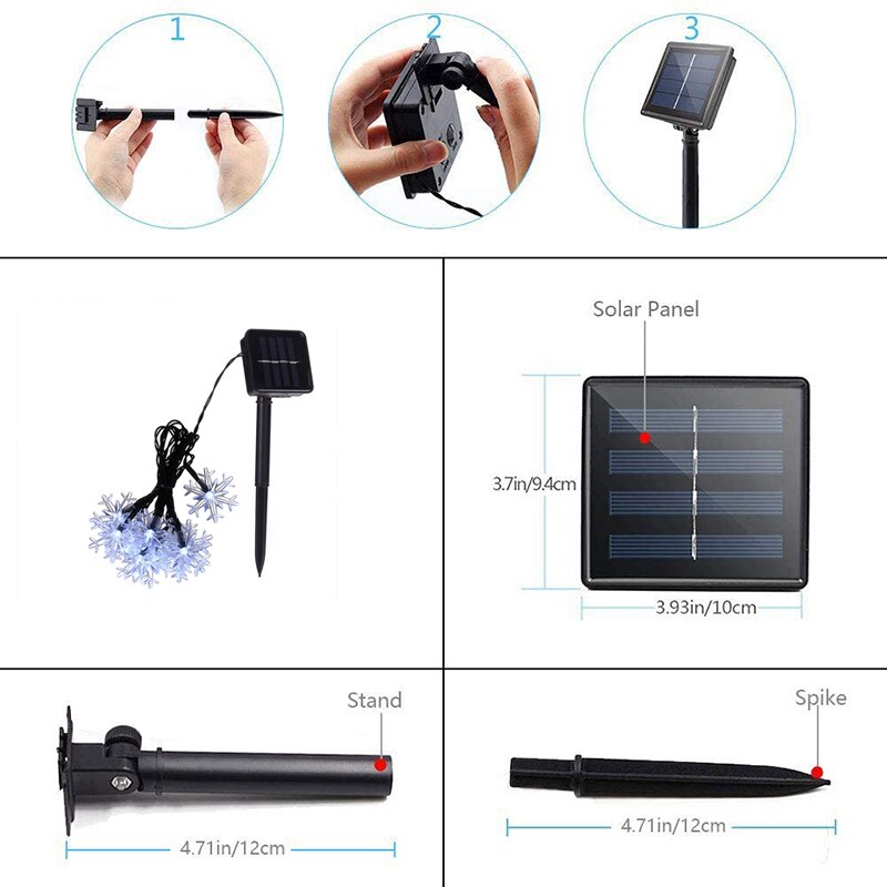 Solar Powered Snowflake 20 LED,30 LED,50 LED,100 LED String Lights,Romantic Decoration Fairy Light for Christmas, Outdoor Party