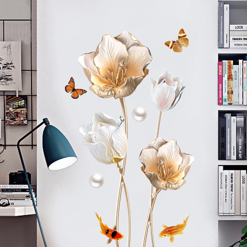 Romantic Flower Vinyl Wall Sticker Living Room Bathroom Home Decor Poster 3D Wallpaper on the Wall Room Decoration Aesthetic Art