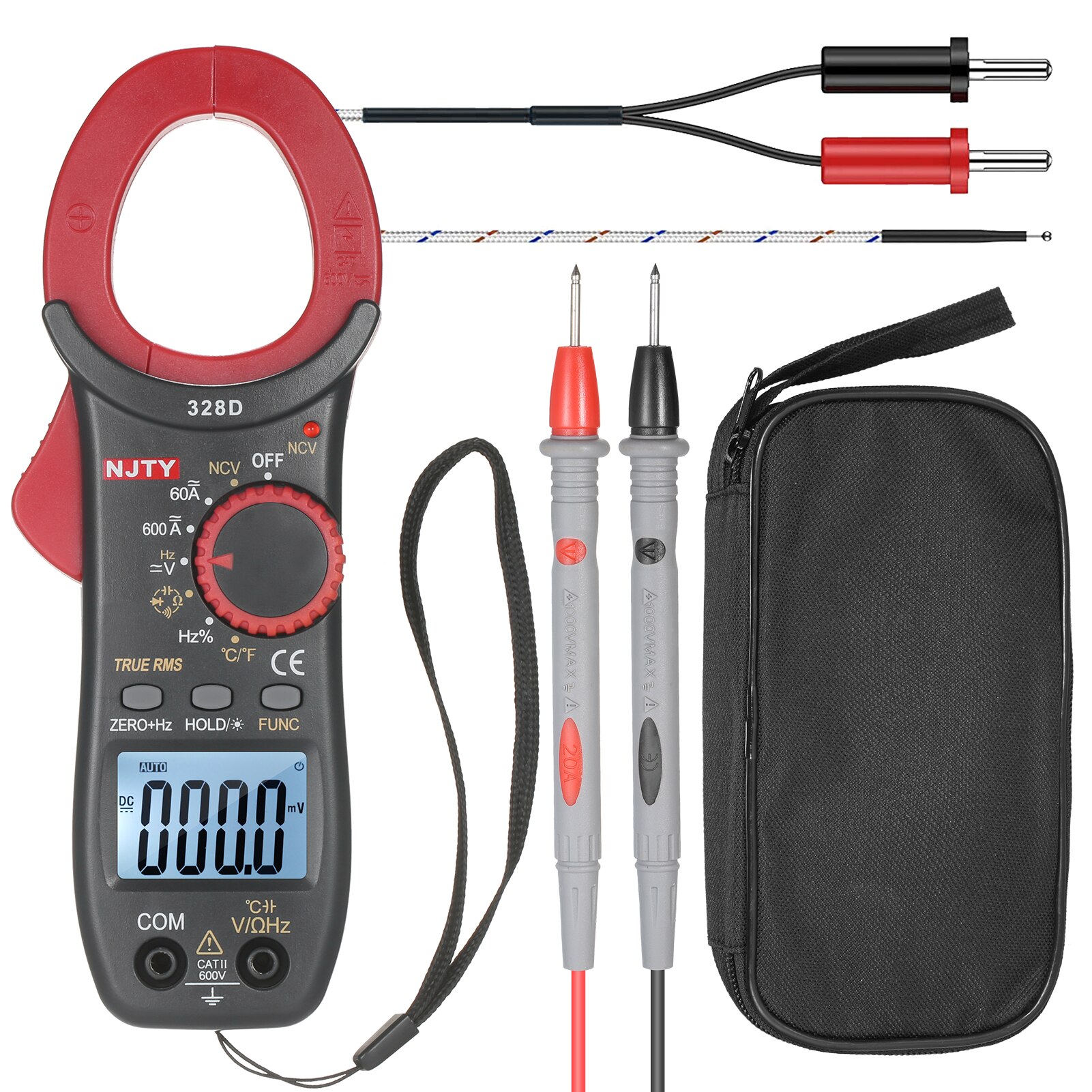NJTY 328D Klemme Meter NCV 600A Mit Temperatur Prüfung Auto True RMS Hohe Präzision Multimeter Widerstand Frequenz Kapazität