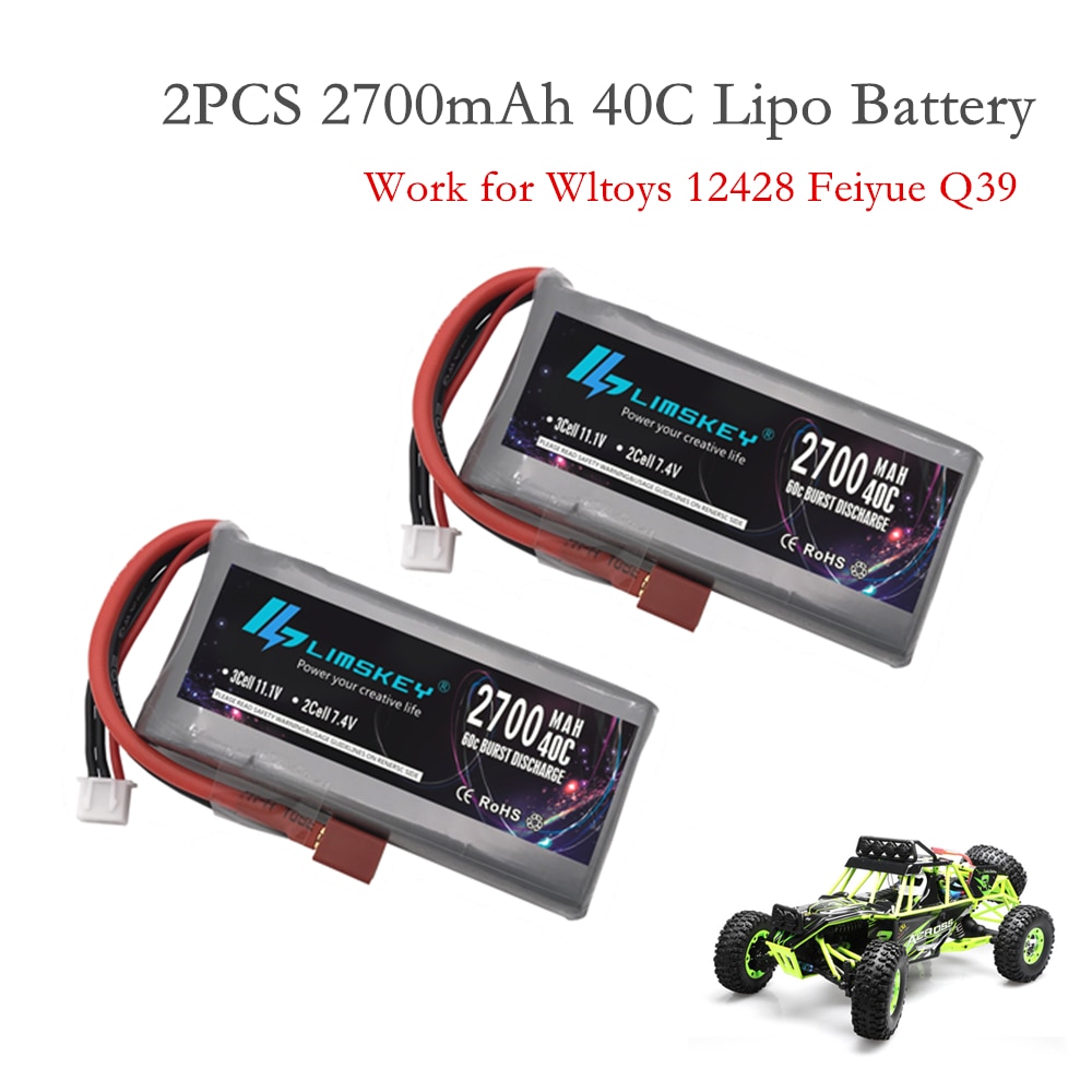 2 個limskey rcリポバッテリー 2s 7.4v 2700mah 40C最大 60C wltoys 12428 12423 rc車feiyue 03 Q39 アップグレード部品バッテリー