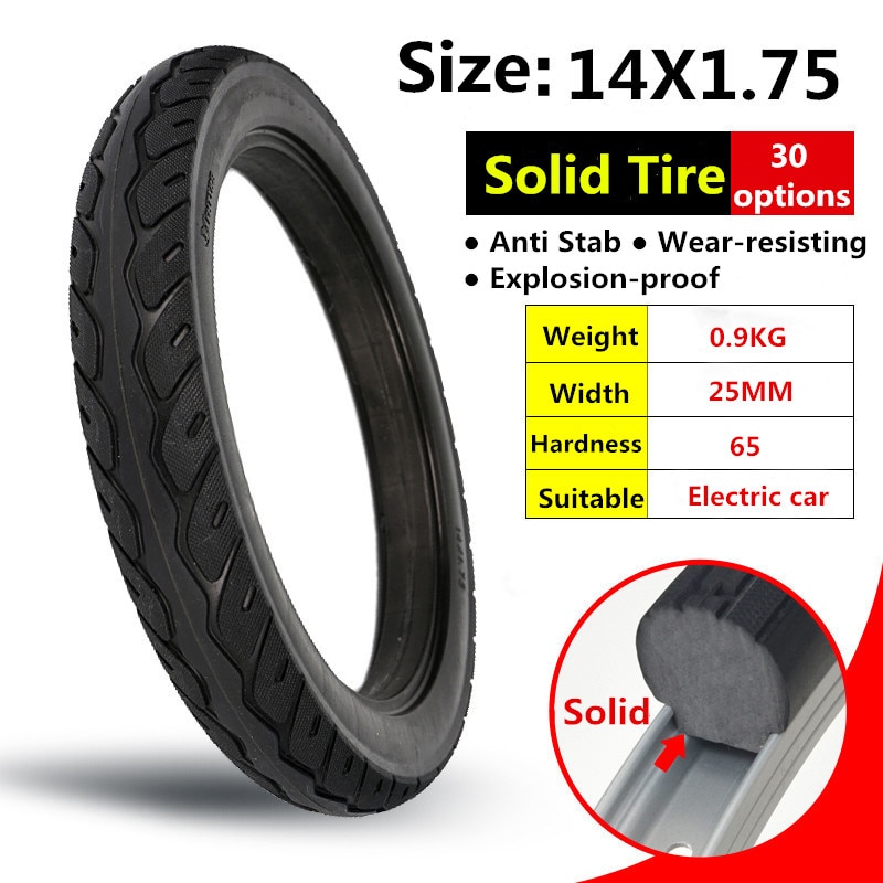 14*1.75 Pneu de Carro Elétrico Pneu Sólido 14 Polegada para Electrombile 14x1.75 Solid Pneus de Borracha de Pneu Preto